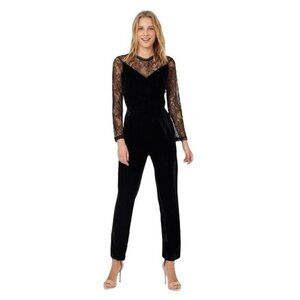 Setre Siyah Lace Jumpsuit Size 8 Black Velvet Long Sleeve Cocktail Whimsigoth